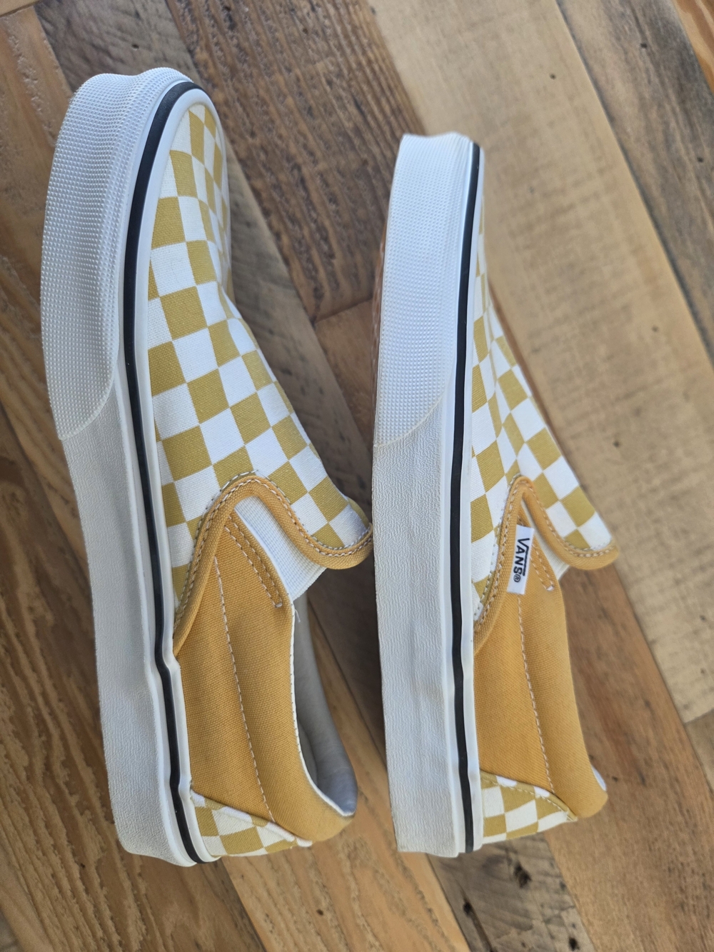Vans Classic Slip-On Checkerboard Shoes - Yellow/White Womens 7.5 *See Callout - Picture 3 of 9